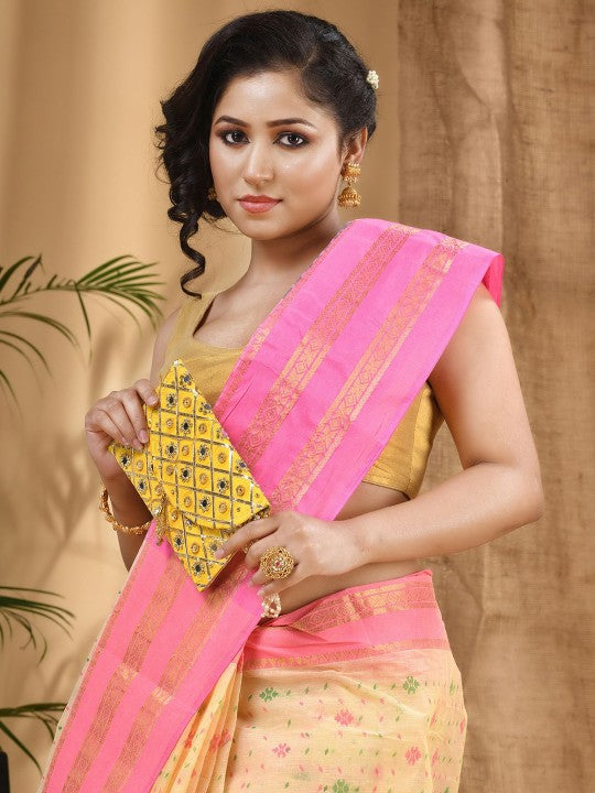 DESH BIDESH Woven Design Zari Pure Cotton Jamdani Saree