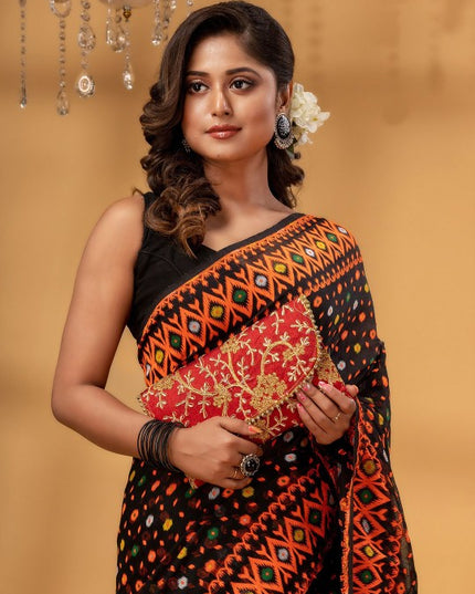 DESH BIDESH Floral Woven Pure Cotton Jamdani Saree for Women