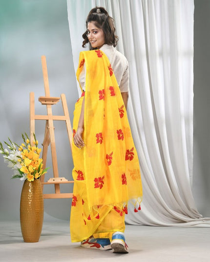 DESH BIDESH Floral Embroidered Silk Cotton Saree with No Border