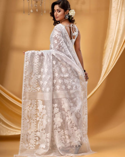 DESH BIDESH Exquisite Woven Design Pure Cotton Jamdani Saree for Women