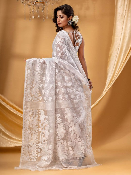 DESH BIDESH Exquisite Woven Design Pure Cotton Jamdani Saree for Women