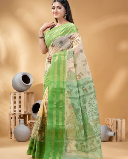 DESH BIDESH Ethnic Motifs Woven Design Pure Cotton Taant Saree