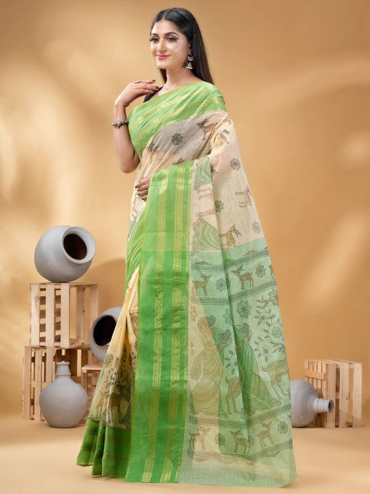 DESH BIDESH Ethnic Motifs Woven Design Pure Cotton Taant Saree