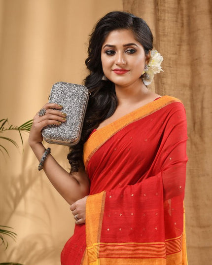 DESH BIDESH Ethnic Motifs Sequinned Taant Saree