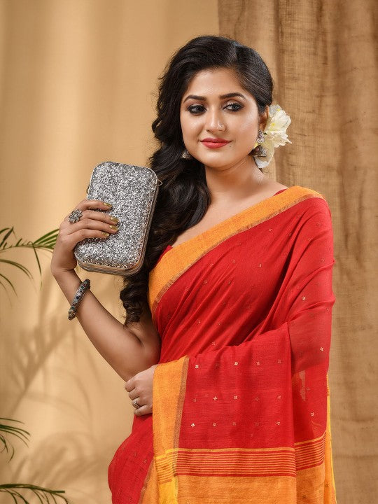 DESH BIDESH Ethnic Motifs Sequinned Taant Saree