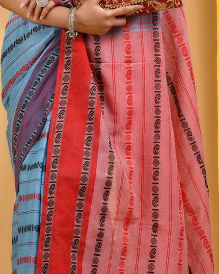 Elegant Blue & Red Woven Design Pure Cotton Saree for Women