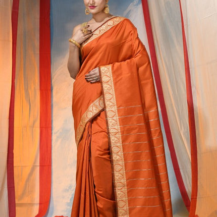 DESH BIDESH Orange Silk Blend Ethnic Motifs Zari Saree with Unstitched Blouse Piece