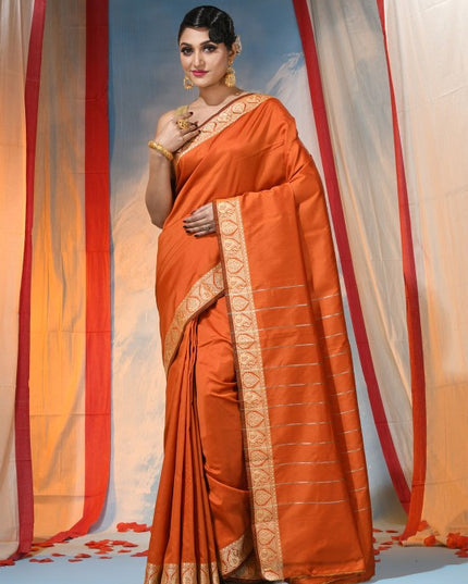 DESH BIDESH Orange Silk Blend Ethnic Motifs Zari Saree with Unstitched Blouse Piece