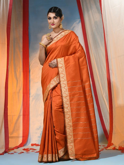 DESH BIDESH Orange Silk Blend Ethnic Motifs Zari Saree with Unstitched Blouse Piece