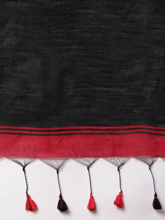Exquisite Dual-Tone Silk Cotton Saree with Tassel Embellishments and Unstitched Blouse Piece