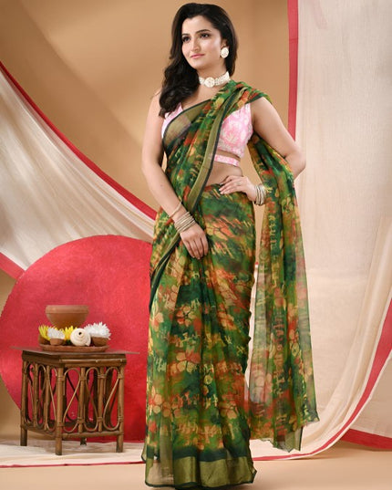 DESH BIDESH Noor E Zari Floral Printed Zari Bandhani Saree