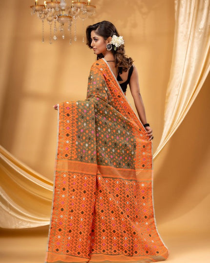 Exquisite DESH BIDESH Pure Cotton Jamdani Saree with Woven Design Border