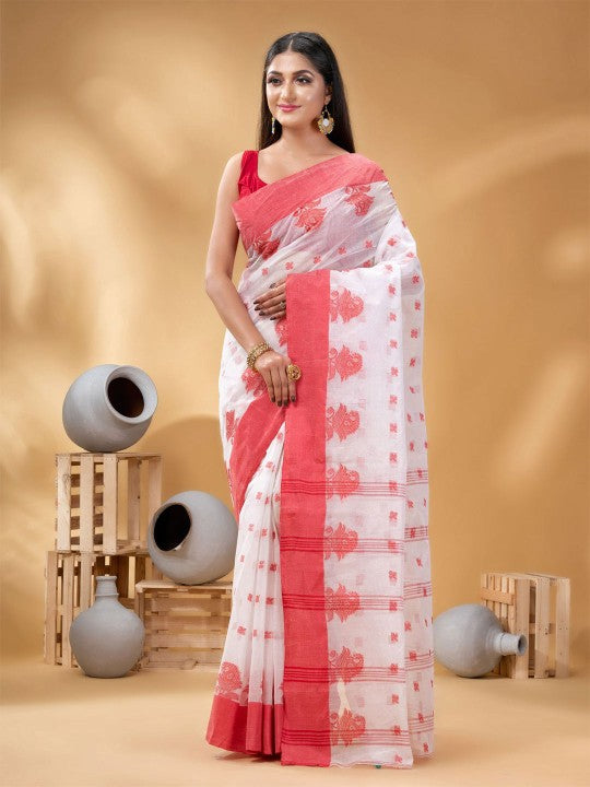 DESH BIDESH Floral Pure Cotton Taant Saree