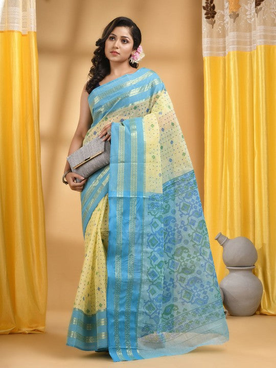 DESH BIDESH Woven Design Zari Pure Cotton Taant Saree