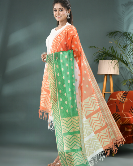 Women’s & Girl’s Tri-Color Art Silk Net Dupatta with Gold Zari Lace – Independence Day Special