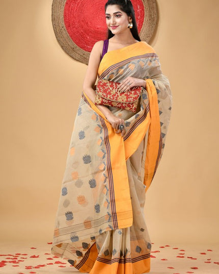 DESH BIDESH Women Woven Design Pure Cotton Handloom Taant Saree for Festive Occasions