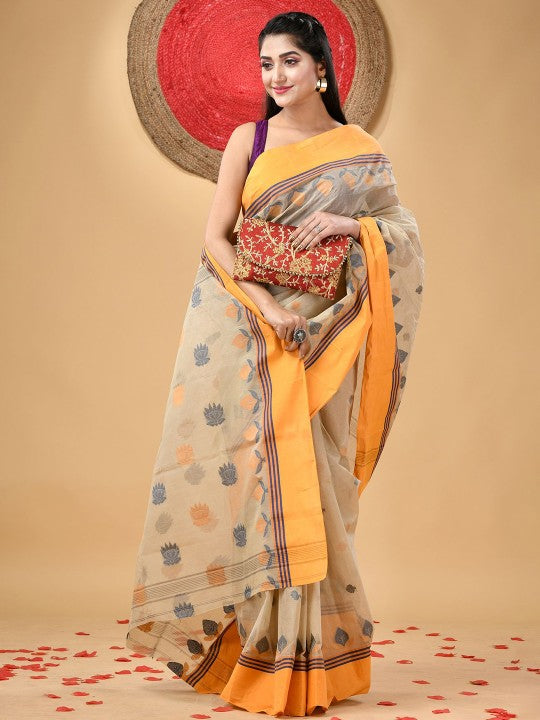 DESH BIDESH Women Woven Design Pure Cotton Handloom Taant Saree for Festive Occasions