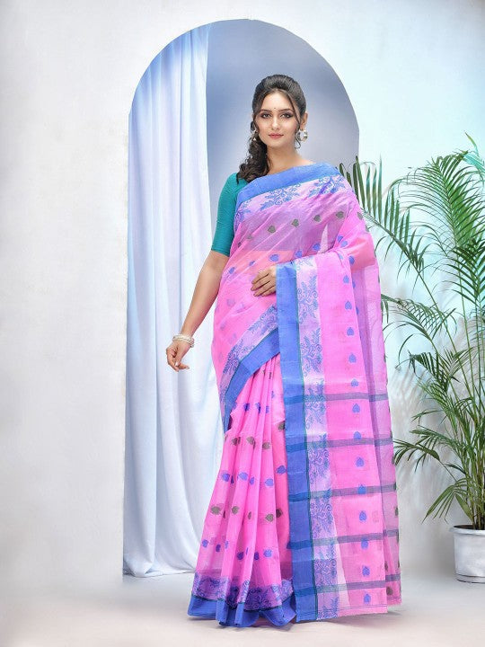 Desh Bidesh Pure Cotton Woven Design Handloom Taant Saree