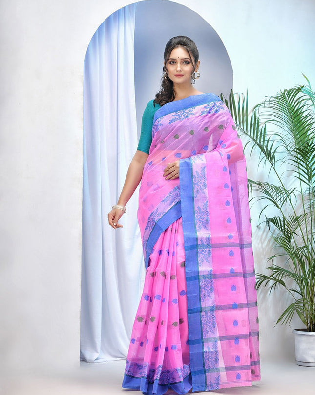 Desh Bidesh Pure Cotton Woven Design Handloom Taant Saree