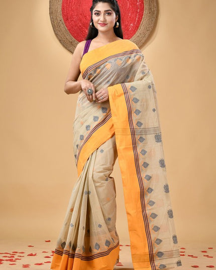 DESH BIDESH Women Woven Design Pure Cotton Handloom Taant Saree for Festive Occasions