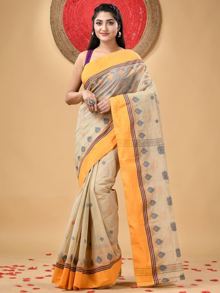 DESH BIDESH Women Woven Design Pure Cotton Handloom Taant Saree for Festive Occasions