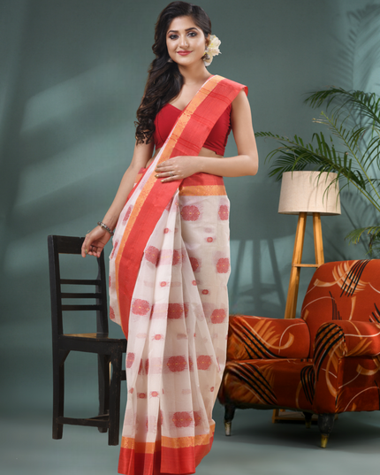 Women’s Pure Cotton Tant Handloom Saree – Fuleswari Design