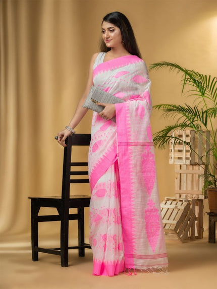 Elegant Pink & White Pure Cotton Woven Design Saree for Women