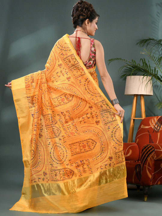 DESH BIDESH Warli Printed Bandhani Saree - Sarees for Women 35203541