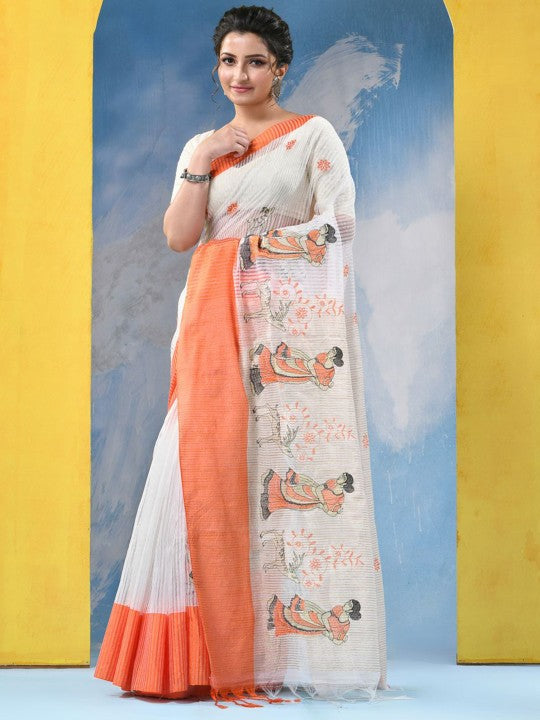 DESH BIDESH Woven Design Zari Pure Cotton Khadi Saree
