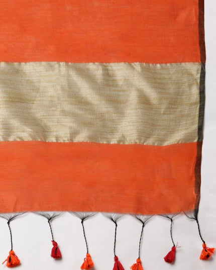 Exquisite Striped Red & Gold-Toned Silk Cotton Saree with Unstitched Blouse Piece