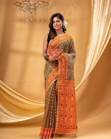 DESH BIDESH Elegant Pure Cotton Jamdani Saree with Exquisite Woven Design