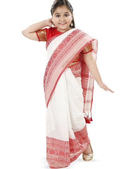 DESH BIDESH Girls Woven Design Pure Cotton Saree