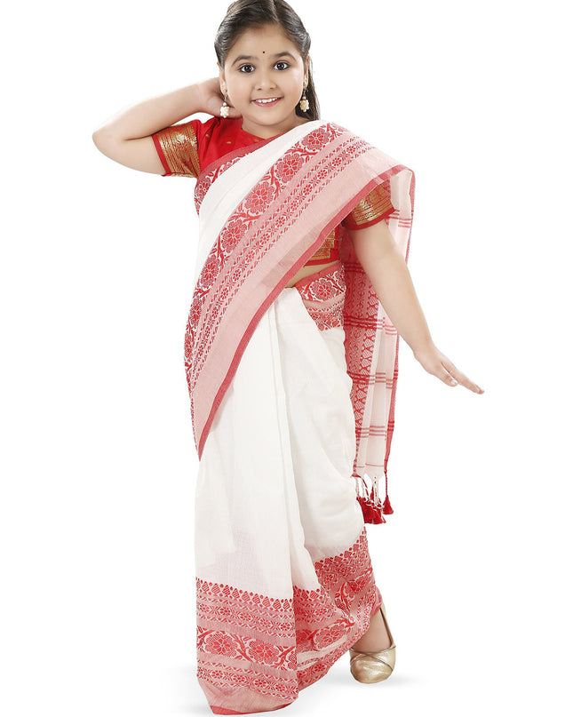 DESH BIDESH Girls Woven Design Pure Cotton Saree