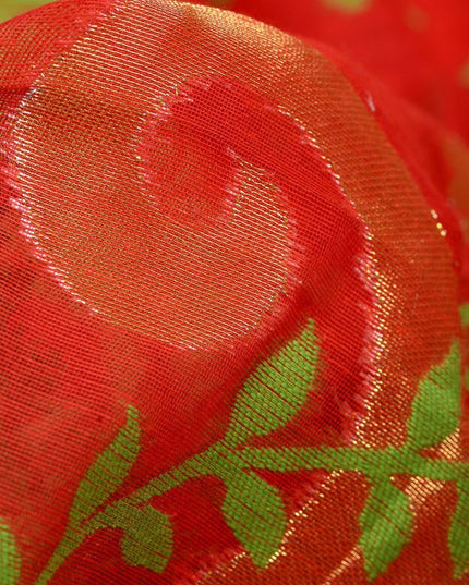 DESH BIDESH Floral Jamdani Saree: Elegant Red Green Woven Design Traditional Wear