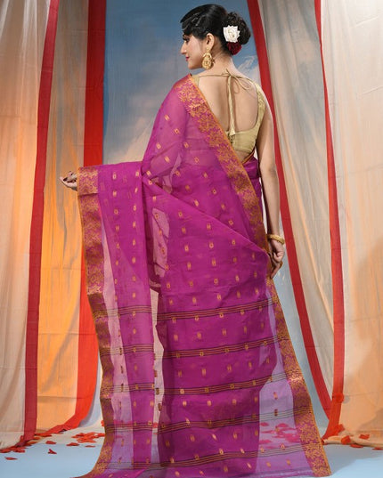 Exquisite Pink Gold Woven Design Pure Cotton Handloom Saree for Women