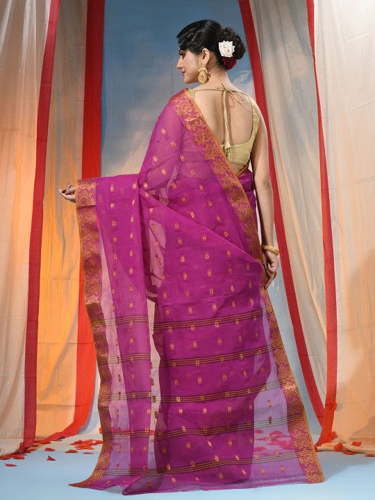 Exquisite Pink Gold Woven Design Pure Cotton Handloom Saree for Women