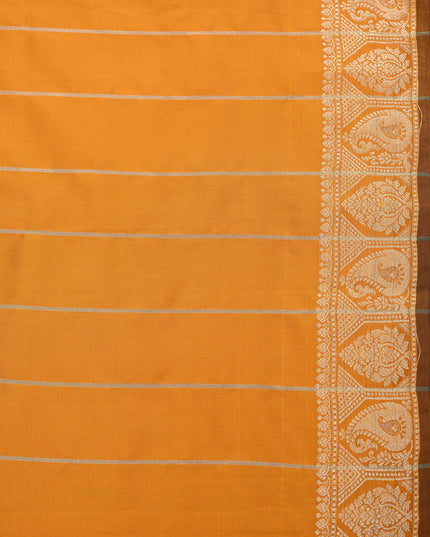 Jacquard Kanjivaram Slim Border Silk Blend Golden Plain Woven Saree With Blouse Piece