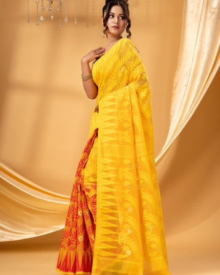 DESH BIDESH Pure Cotton Jamdani Saree: Traditional Woven Design, Elegant Style for Women