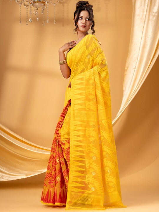 DESH BIDESH Pure Cotton Jamdani Saree: Traditional Woven Design, Elegant Style for Women