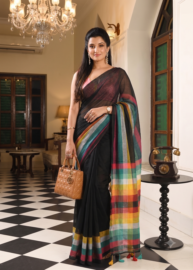 dB DESH BIDESH Women`s Cotton Saree For Woman Festival Royal Rainbow Design Soft Mul Cotton Sarees for Women With Blouse Piece