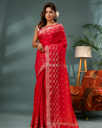 Women's Handloom Cotton Silk Saree - Flowing Leaves Design Saree