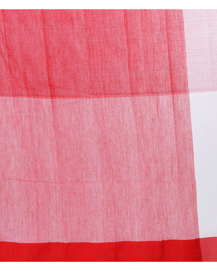 Red & White Pom Pom Design Bengali Tant Pure Cotton Saree for Women