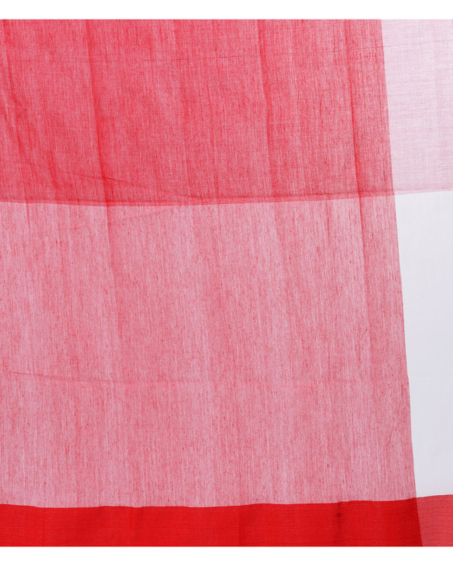 Red & White Pom Pom Design Bengali Tant Pure Cotton Saree for Women