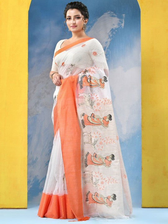 DESH BIDESH Woven Design Zari Pure Cotton Khadi Saree