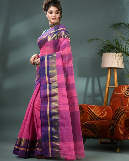 DESH BIDESH Striped Zari Pure Cotton Taant Saree