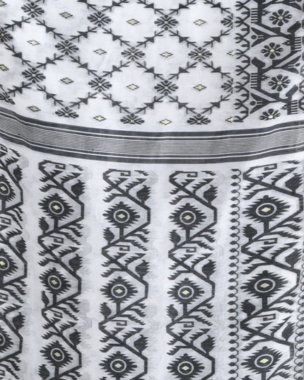 DESH BIDESH White & Black Woven Design Jamdani Saree with Matching Blouse Piece