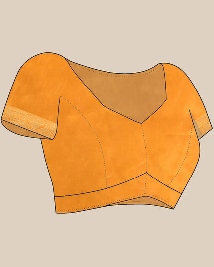 Jacquard Kanjivaram Slim Border Silk Blend Golden Plain Woven Saree With Blouse Piece