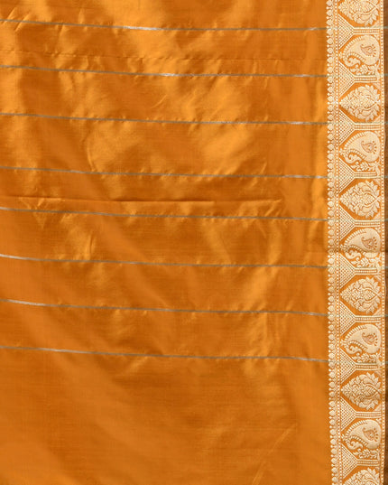Jacquard Kanjivaram Slim Border Silk Blend Golden Plain Woven Saree With Blouse Piece