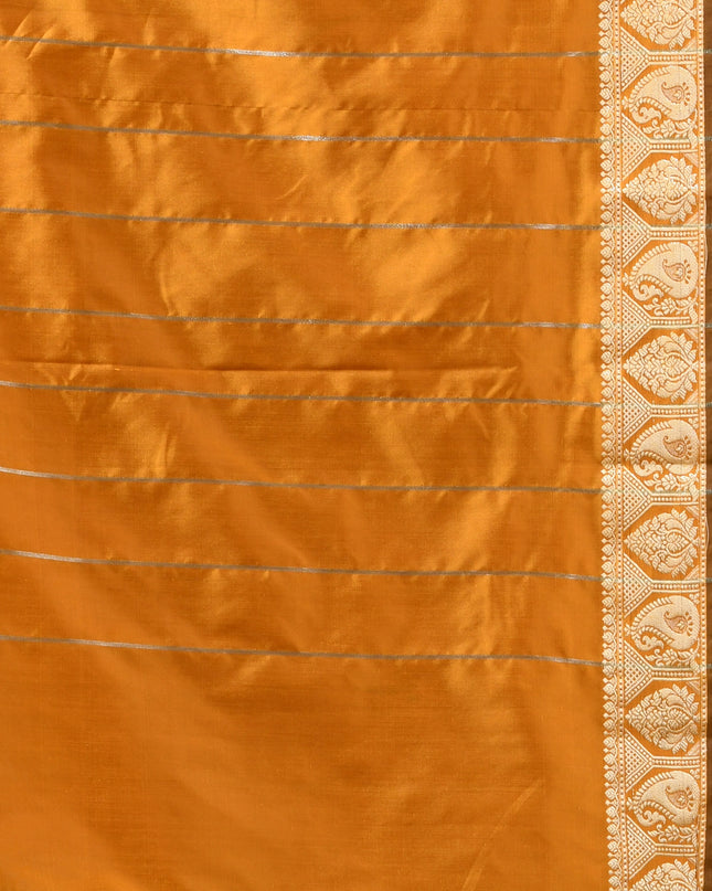 Jacquard Kanjivaram Slim Border Silk Blend Golden Plain Woven Saree With Blouse Piece
