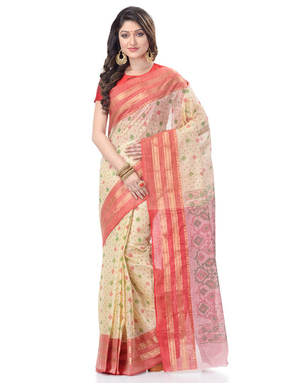 Women`s Bengal Tant Jamdani Printed Handloom Cotton Saree Without Blouse Piece
